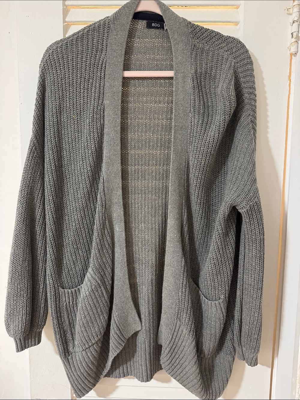 BDG Gray Open-Front Ribbed Knit Cardigan